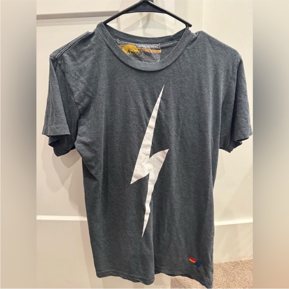Aviator Nation Gray Short Sleeve Tee with White Lightning Bolt